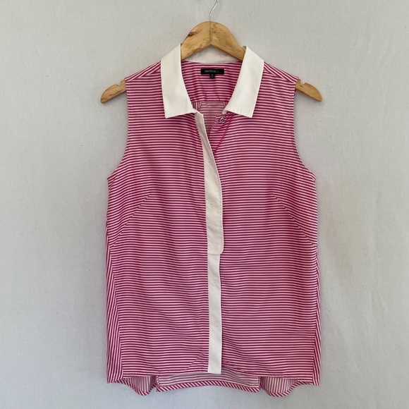 LAFAYETTE 148 Size Medium Pink & White Striped Snap Front Blouse - Picture 5 of 5